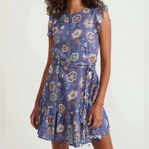 Marine Layer Laney Marlin Mini Dress Linen Floral Hibiscus in Purple Size S NWT